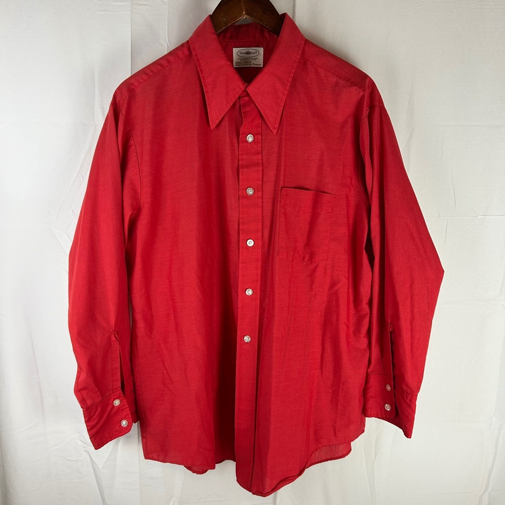 Towncraft Button Down Shirt Mens L Red Vintage‎ Penn-Prest Long Sleeve Pocket